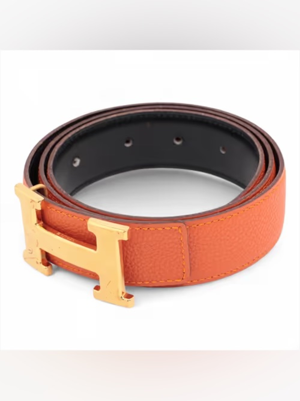 Authentic HERMES H Constance gold buckle belt orange reversible leather 80cm